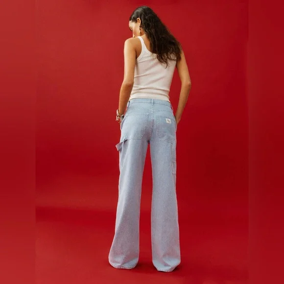 NWT Reformation Diego Mid Rise Baggy Utility Jeans in Island Stripe - Picture 4 of 13